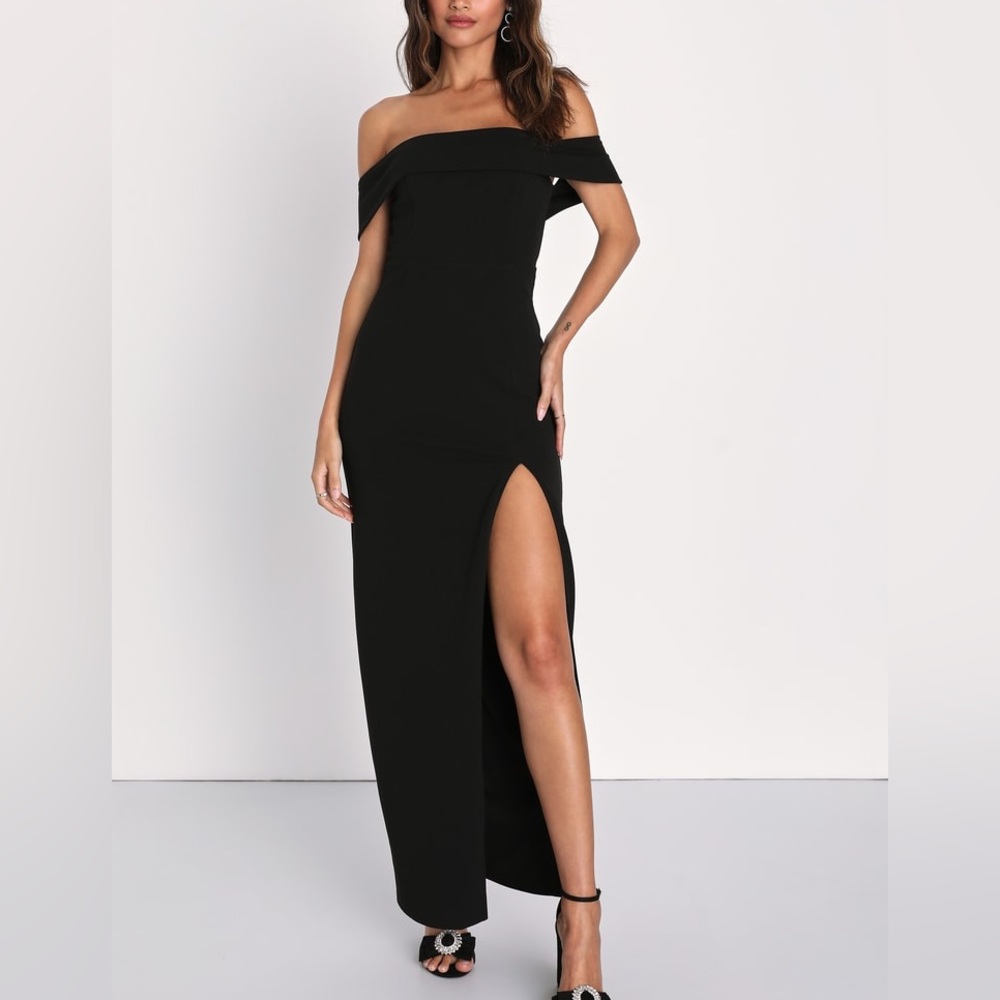 Lulus Enchanting Romantic Black Off-the-Shoulder Maxi Dress